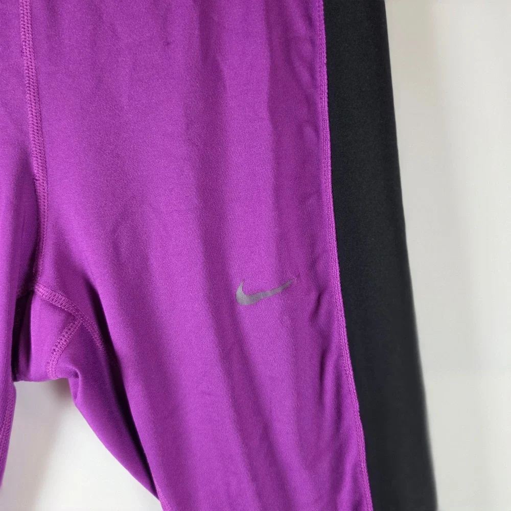 Nike Dri-FIT Womens Purple Black Cropped Running Leggings Zipper Pocket Size‎ S